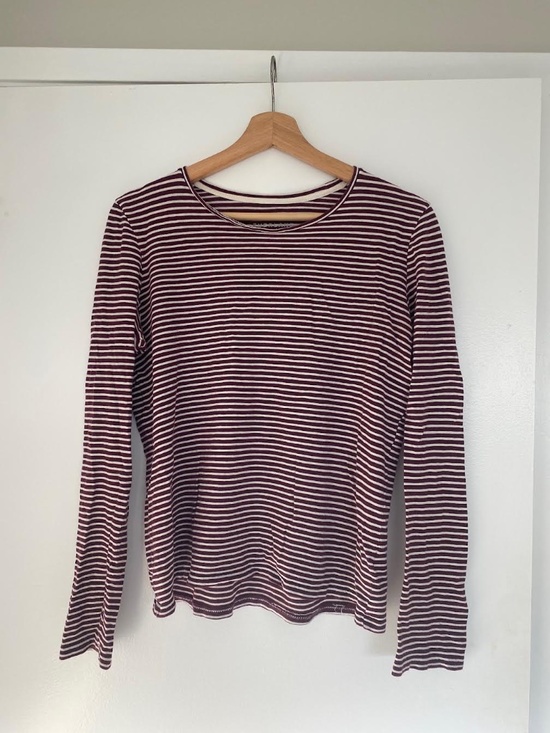 Everlane Tops - Everlane - Striped Longsleeve Top - Size Medium - Burgundy/White